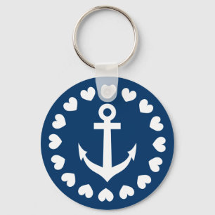 Nautical anchor sleutelhanger   marineblauw en wit