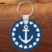 Nautical anchor sleutelhanger | marineblauw en wit (Voorkant)