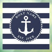 Nautical Anchor Square Navy Blue & White Boat Name Raamsticker (Vel 3)