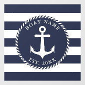 Nautical Anchor Square Navy Blue & White Boat Name Raamsticker (Vel)
