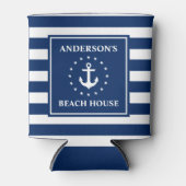 Nautical Anchor Stars Blue Striped Beach House Blikjeskoeler (Voorkant)