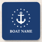 Nautical Anchor Stars Boat Name Navy Blue Bier Onderzetter (Voorkant)