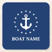 Nautical Anchor Stars Boat Name Navy Blue Kartonnen Onderzetters (Voorkant)