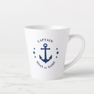 Nautical Anchor Stars Captain Boat Name 2 Sided Latte Mok