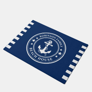 Nautical Anchor Stars Familienaam Beach House Navy Deurmat