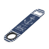 Nautical Anchor Stripe Vrijgezellenfeest Navy Blue Speed Flessenopener (Voorkant Gekanteld)