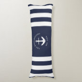 Nautical Anchor Striped Navy Blue and White Lichaamskussen (Voorkant Verticaal)