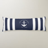 Nautical Anchor Striped Navy Blue and White Lichaamskussen (Voorkant)