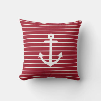Nautical Anchor Striped Red Kussen
