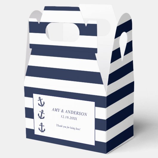 Nautical Anchor Striped Wedding Custom Bedankdoosjes (Geopend)
