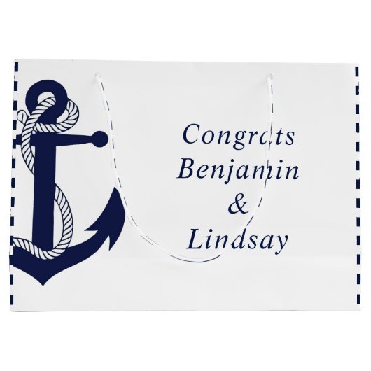 Nautical Anchor Striped Wedding Groot Cadeauzakje (Achterkant)