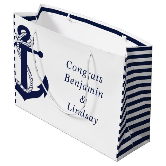 Nautical Anchor Striped Wedding Groot Cadeauzakje (Achterkant Gekanteld)