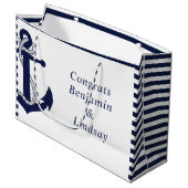 Nautical Anchor Striped Wedding Groot Cadeauzakje (Voorkant Gekanteld)