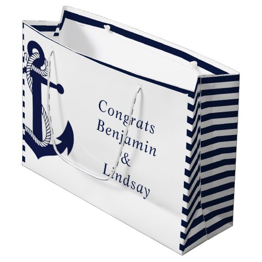 Nautical Anchor Striped Wedding Groot Cadeauzakje (Voorkant Gekanteld)