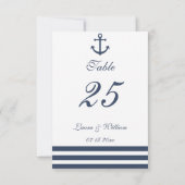 Nautical Anchor & Striped Wedtable Number Kaart (Achterkant)