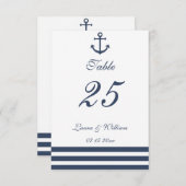 Nautical Anchor & Striped Wedtable Number Kaart (Voorkant / Achterkant)