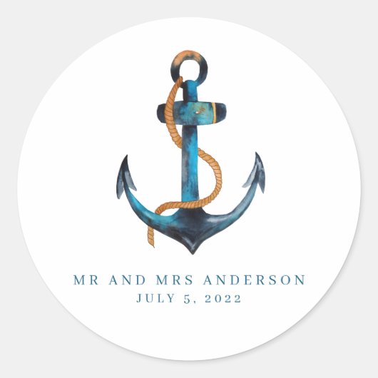 Nautical Anchor Turquoise Beach Wedding Favor Ronde Sticker (Voorkant)