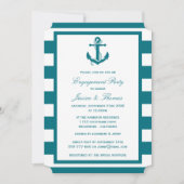 Nautical Anchor Turquoise Stripe Engagement Party Kaart (Voorkant)