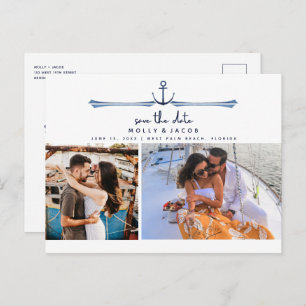 Nautical Anchor Two Photo Wedding Save the Date  Aankondigingskaart