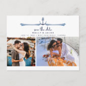 Nautical Anchor Two Photo Wedding Save the Date Aankondigingskaart (Voorkant)