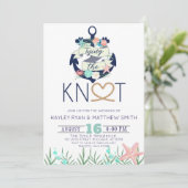 Nautical Anchor Tying the Knot Wedding Invitation Kaart (Staand voorkant)