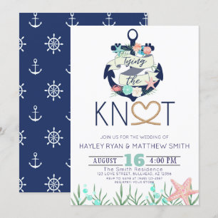 Nautical Anchor Tying the Knot Wedding Invitation Kaart
