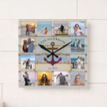 Nautical Anchor Vintage Wood 12-photo Collage Vierkante Klok<br><div class="desc">This nautical anchor design features a multi-color, weathered wood plank background with space for 12 photos! Click the customize button for more flexibility in modifying/adding text and design elements! Variations of this design as well as coordinating products are available in our shop, zazzle.com/store/doodlelulu. Contact us if you need this design...</div>