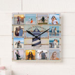 Nautical Anchor Vintage Wood 12-photo Collage Vierkante Klok<br><div class="desc">This nautical anchor design features a multi-color, weathered wood plank background with space for 12 photos! Click the customize button for more flexibility in modifying/adding text and design elements! Variations of this design as well as coordinating products are available in our shop, zazzle.com/store/doodlelulu. Contact us if you need this design...</div>