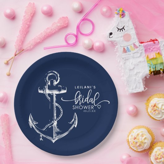Nautical Anchor Vrijgezellenfeest Navy Papieren Bordje (Feest)