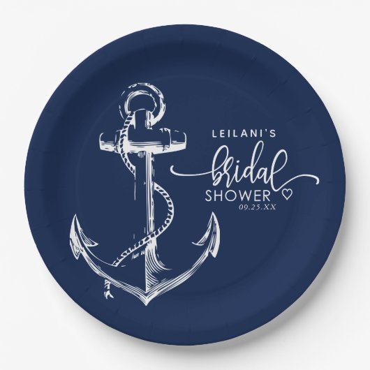 Nautical Anchor Vrijgezellenfeest Navy Papieren Bordje (Voorkant)