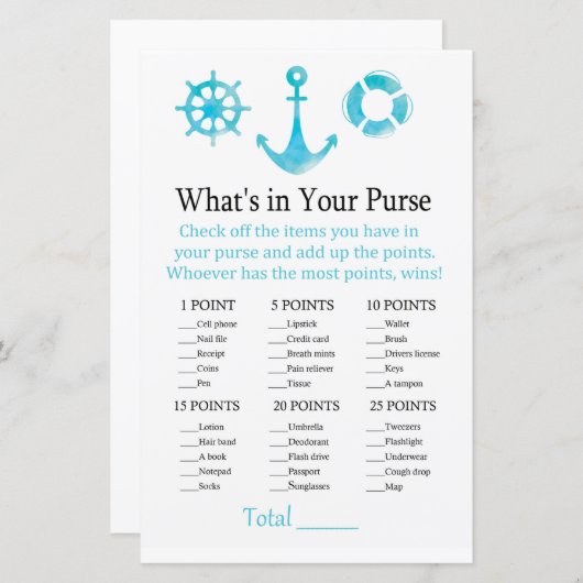 Nautical Anchor Wat zit er in je handtas? (Voorkant / Achterkant)