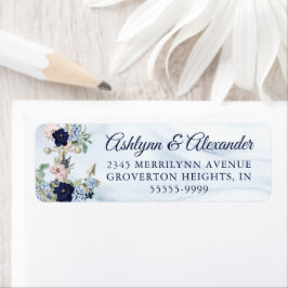 Nautical Anchor Waterverf Floral Navy Wedding Etiket