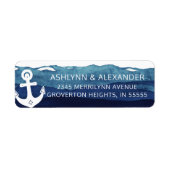 Nautical Anchor Waterverf Navy Blue Waves Etiket (Voorkant)