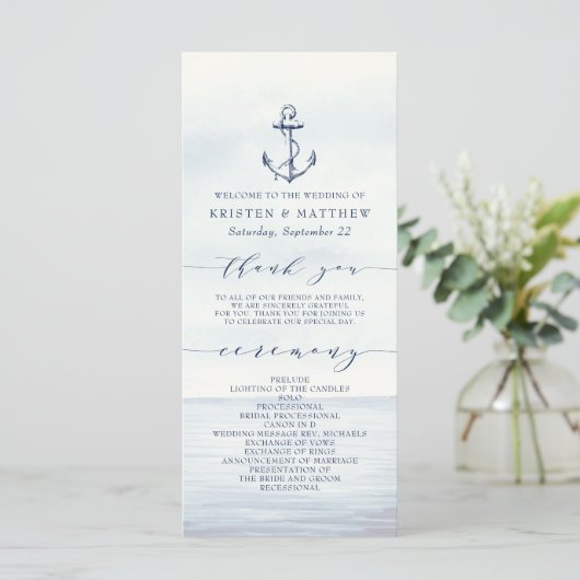 Nautical Anchor Waterverf Ocean Wedding Programme (Staand voorkant)