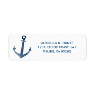 Nautical Anchor Waterverf Return Address Etiket