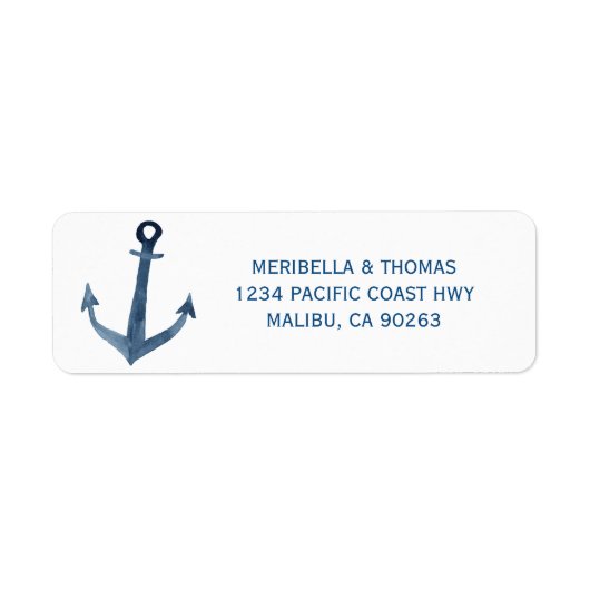 Nautical Anchor Waterverf Return Address Etiket (Voorkant)