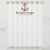 Nautical Anchor Waterverf Rozen Beach Boutique Custom Briefhoofd (Voorkant)