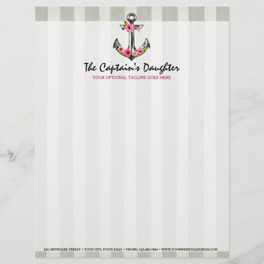 Nautical Anchor Waterverf Rozen Beach Boutique Custom Briefhoofd (Voorkant)