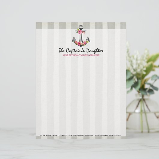 Nautical Anchor Waterverf Rozen Beach Boutique Custom Briefhoofd (Staand voorkant)