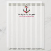 Nautical Anchor Waterverf Rozen Beach Boutique Custom Briefhoofd (Voorkant / Achterkant)