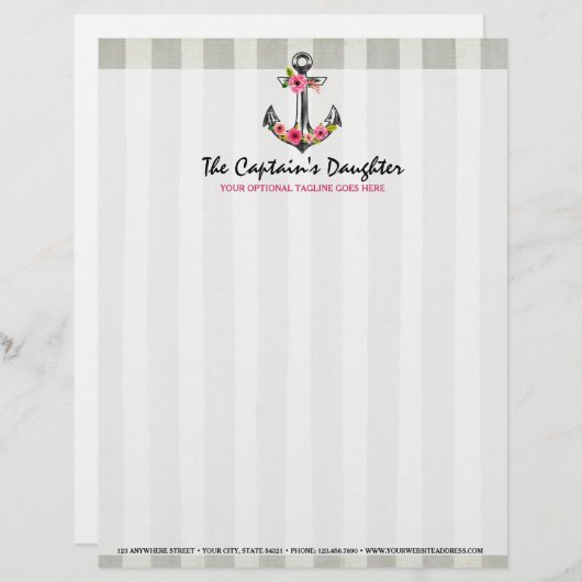 Nautical Anchor Waterverf Rozen Beach Boutique Custom Briefhoofd (Voorkant / Achterkant)