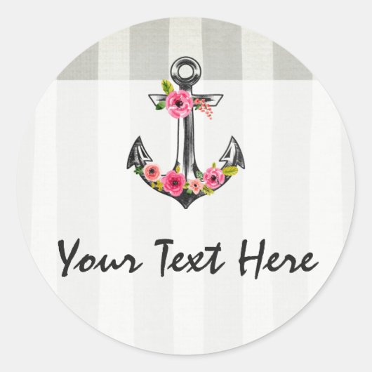 Nautical Anchor Waterverf Rozen Beach Boutique Ronde Sticker (Voorkant)