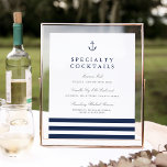 Nautical Anchor Wedding Bar Sign Poster<br><div class="desc">Deze elegante kuststijl is speciaal ontworpen om bij ons Nautical Mix bruiloft collectie te passen. Zo kunt u bij de bar uw speciale cocktailcreaties delen met gasten. Pas de kopbal en zes tekstgebieden aan,  die met een trio van zeemansblauwe strepen en een anker bij de bovenkant worden aangepast.</div>