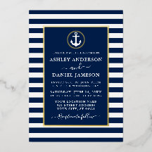 Nautical Anchor Wedding Blue Stripes Gold