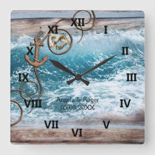 Nautical Anchor Wedding Clock Vierkante Klok