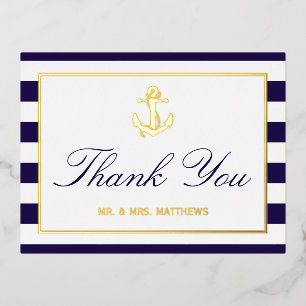 Nautical Anchor Wedding Dankuwel Folie Uitnodiging Briefkaart