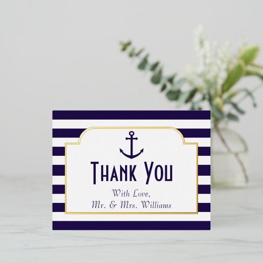 Nautical Anchor Wedding Dankuwel Folie Uitnodiging Briefkaart (Staand Voorkant)
