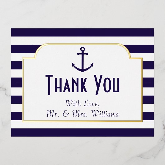 Nautical Anchor Wedding Dankuwel Folie Uitnodiging Briefkaart (Voorkant)