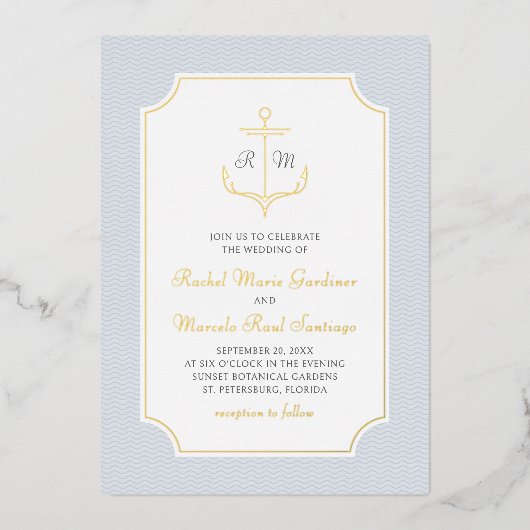 Nautical Anchor Wedding Folie Uitnodiging (Voorkant)