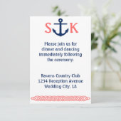 Nautical Anchor Wedding Invitation Enclosure Coral Kaart (Staand voorkant)